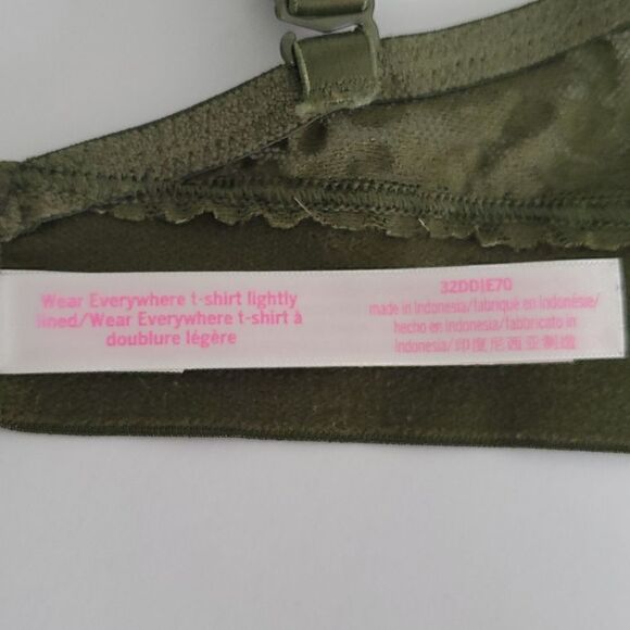 PINK Victoria's Secret Wear Everywhere T-Shirt Lightly Lined Green Lace 32DD - Picture 10 of 11